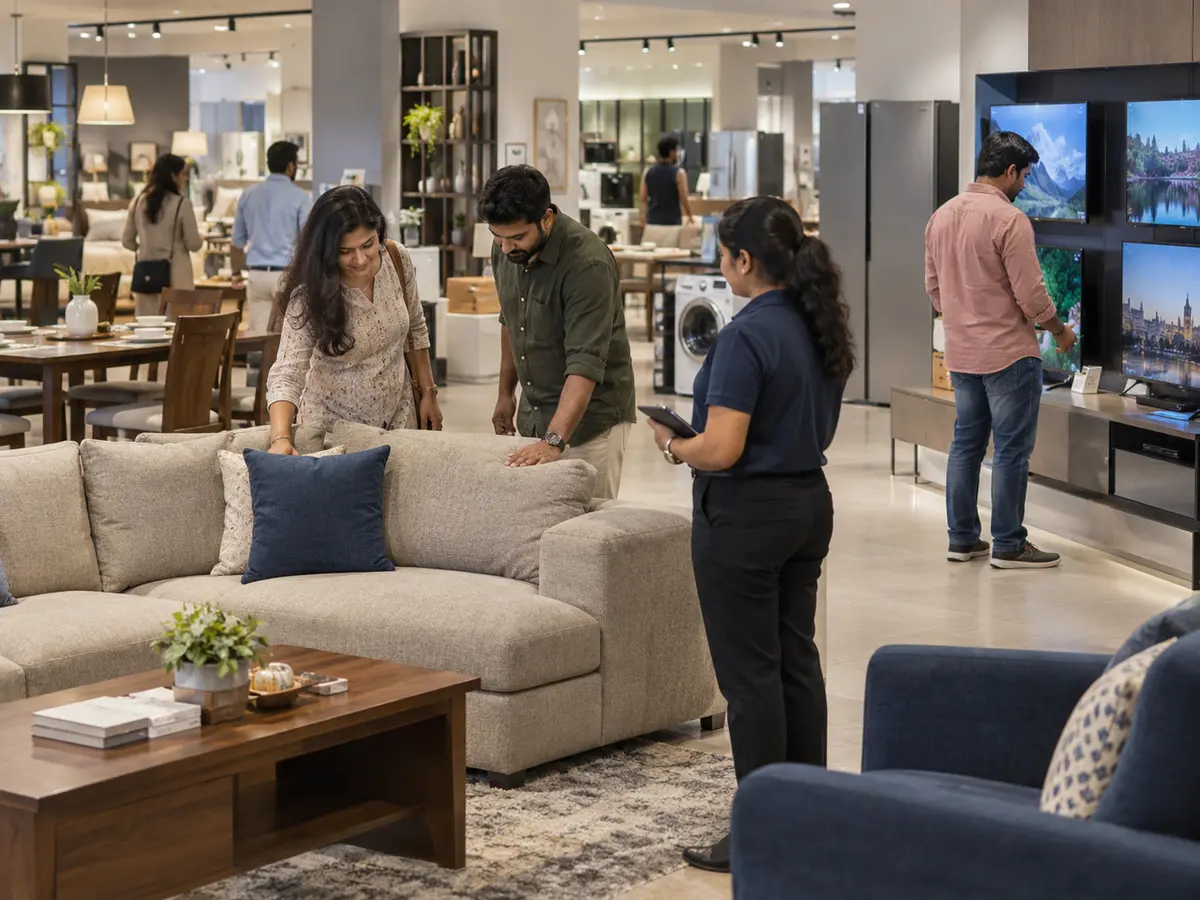 Customers browsing an organized retail showroom